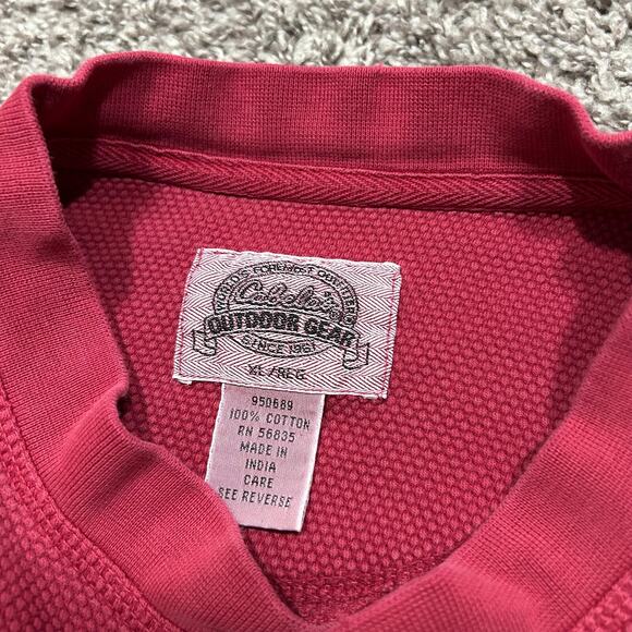 Vintage Garment Dyed Henley Shirt Cabelas Faded Cotton 90s Long Sleeve Red XL - Picture 2 of 8